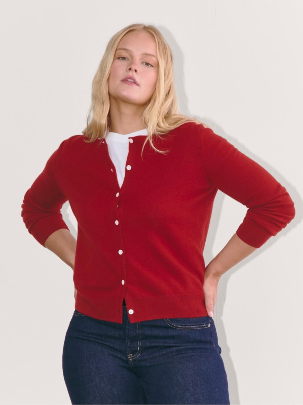 New Everlane THE CLASSIC CARDIGAN IN CASHMERE Berry Red M Quiet Luxury Preppy
